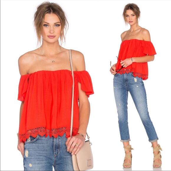 Lovers + Friends Life’s A Beach Red Off The Shoulder Top Women's Size XS - Picture 9 of 9